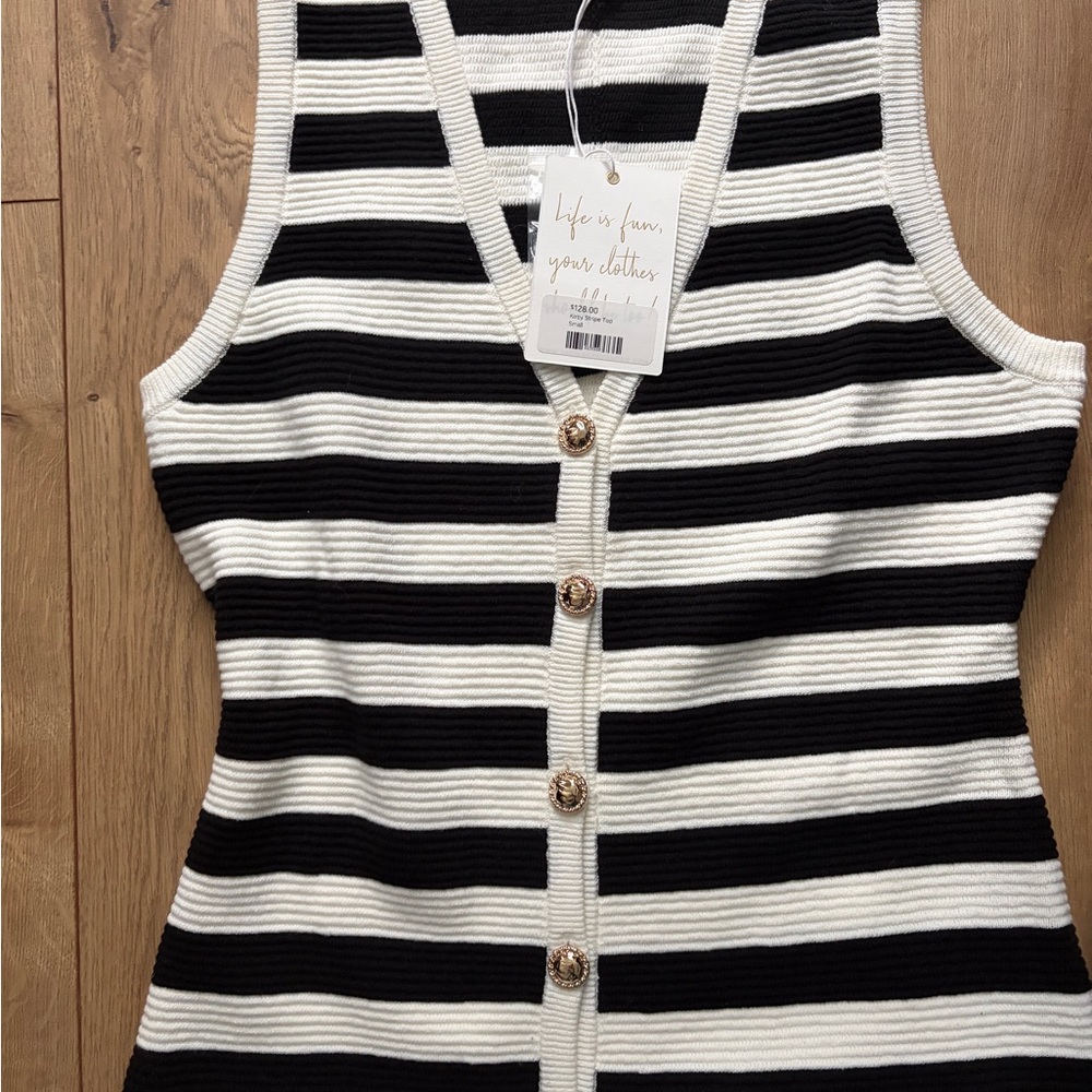Show Me Your MuMu Black & White Striped Ribbed Button Tank